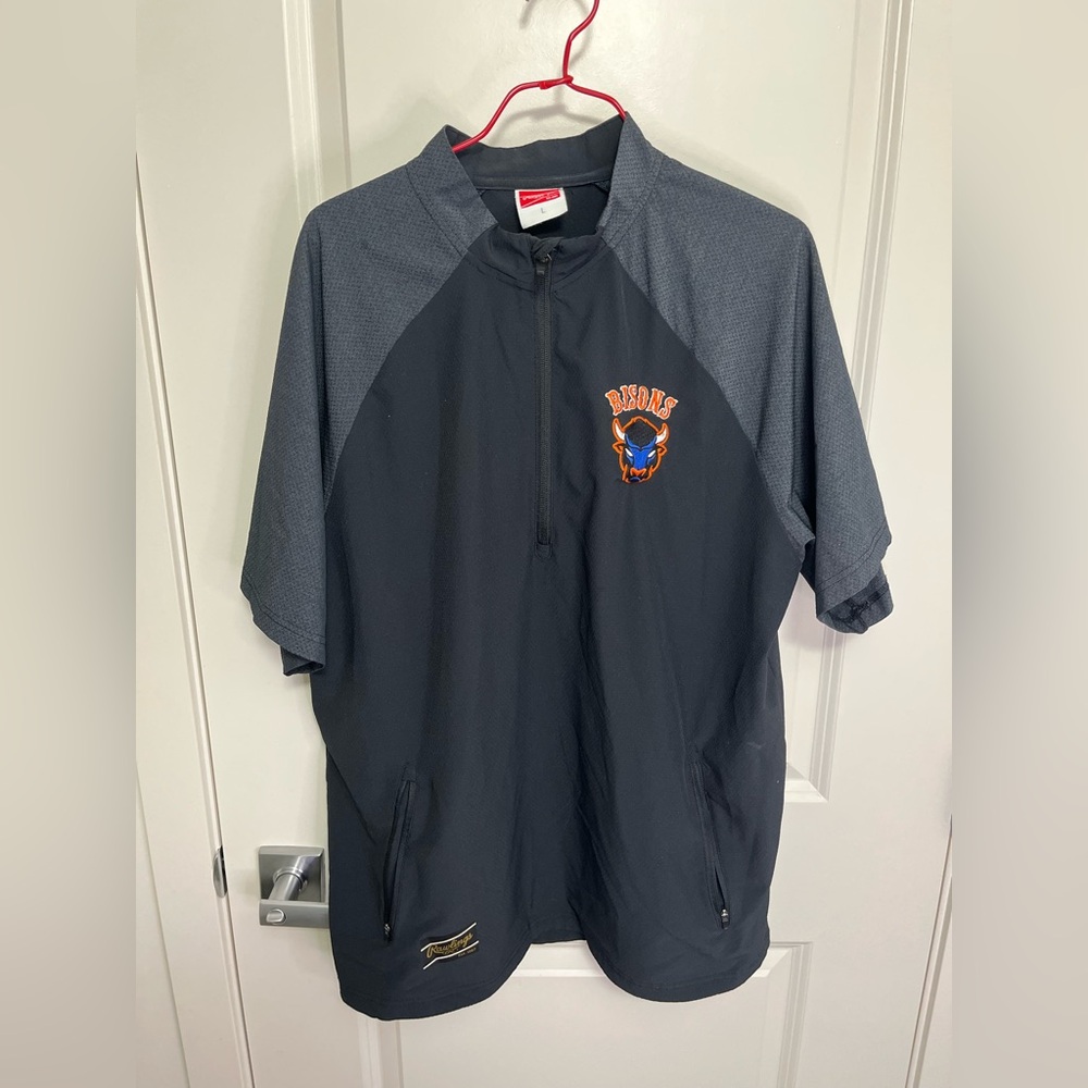 Rawlings Men's Bisons Black and Gray Half Zip Shirt in size L